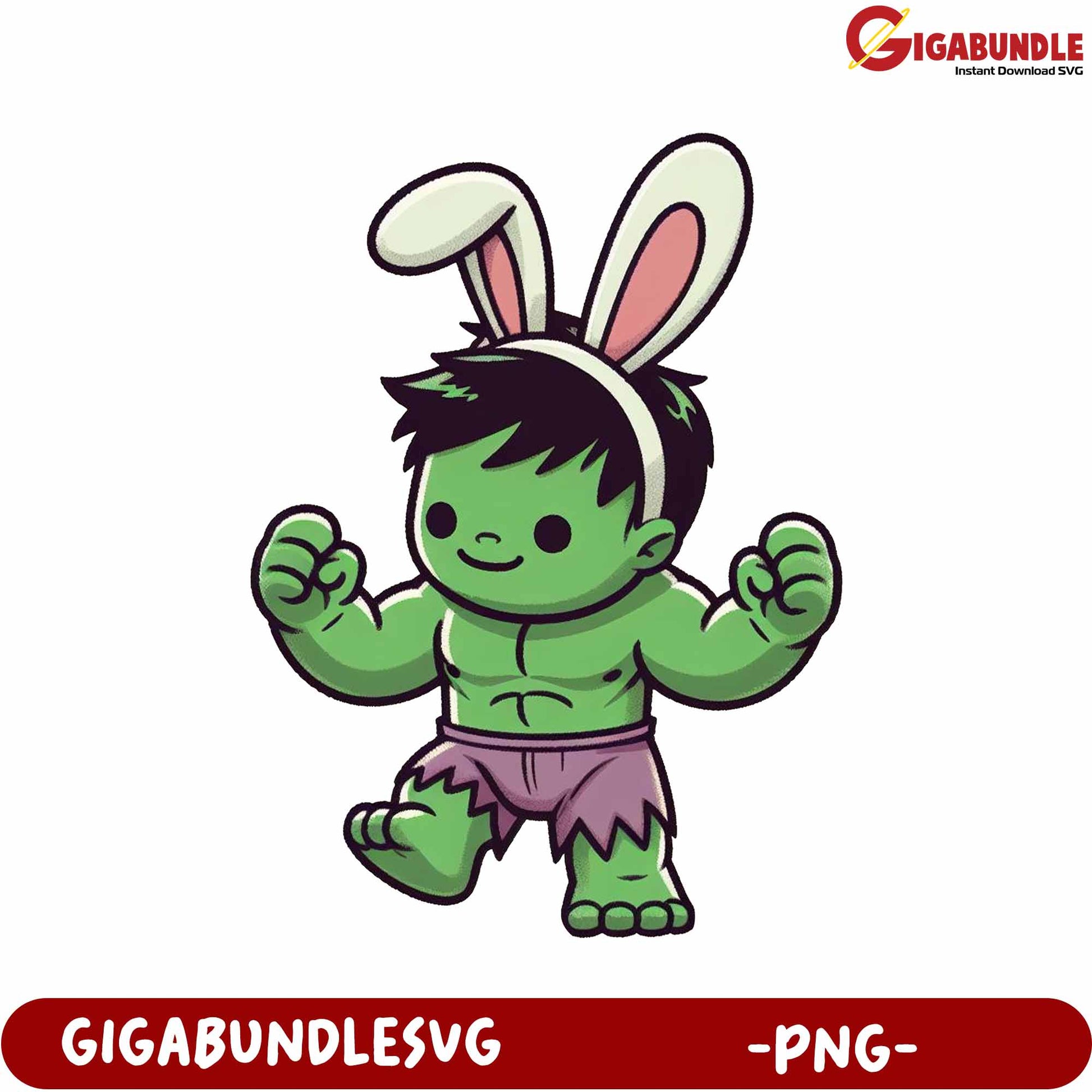 Adorable Green Character with Bunny Ears  PNG Download