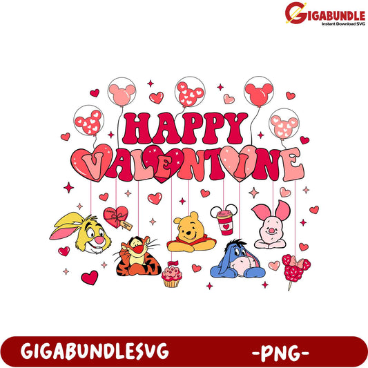 Adorable Happy Valentine’s Day PNG with Cute Cartoon Characters