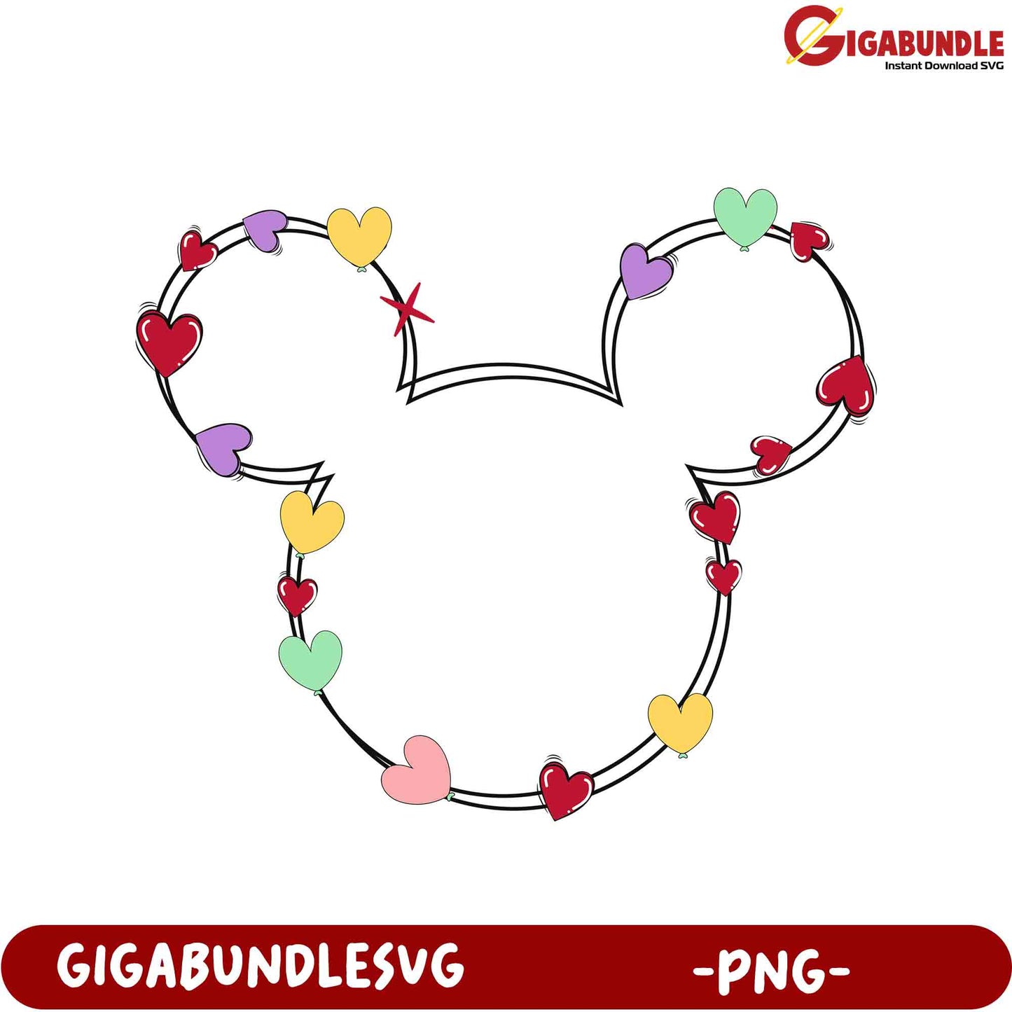 Adorable Heart Decorated Mickey Mouse PNG for Crafting Projects