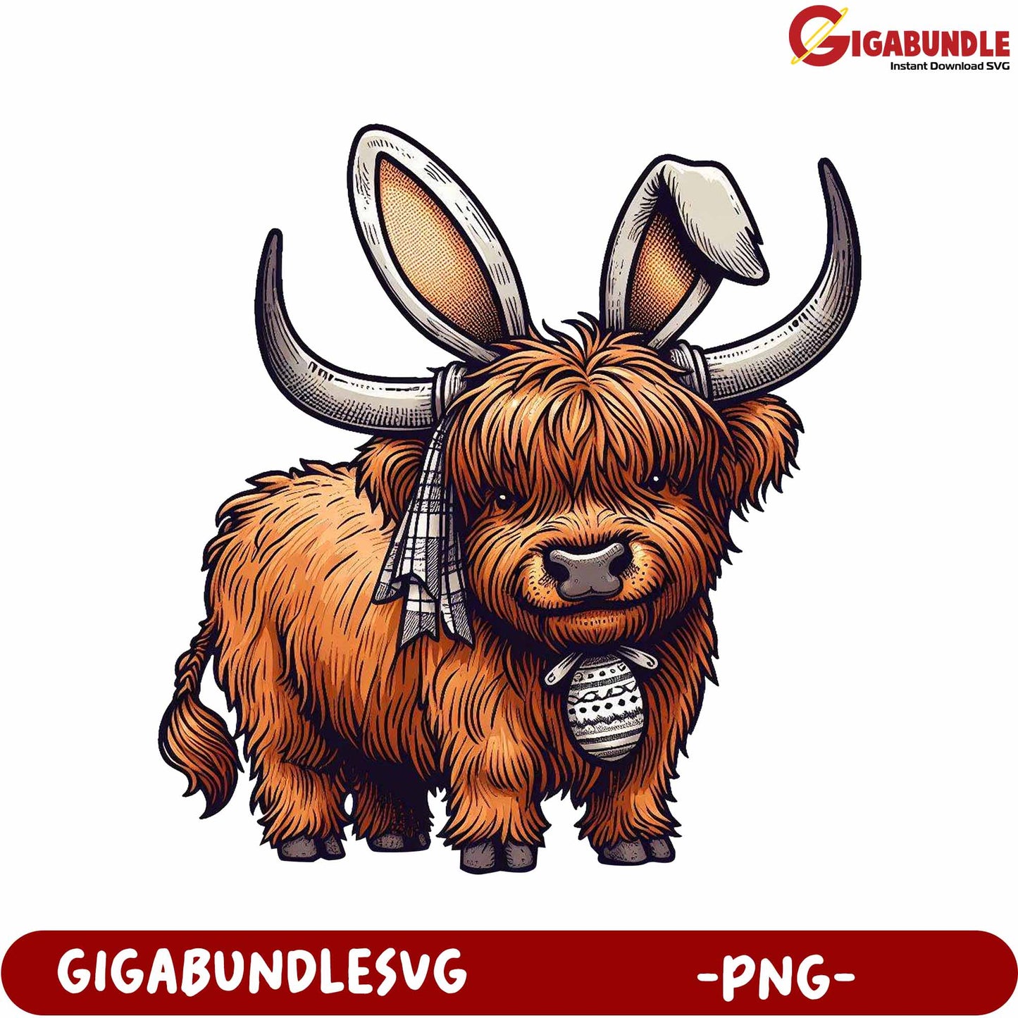 Adorable Highland Cow PNG with Bunny Ears for Creative Projects