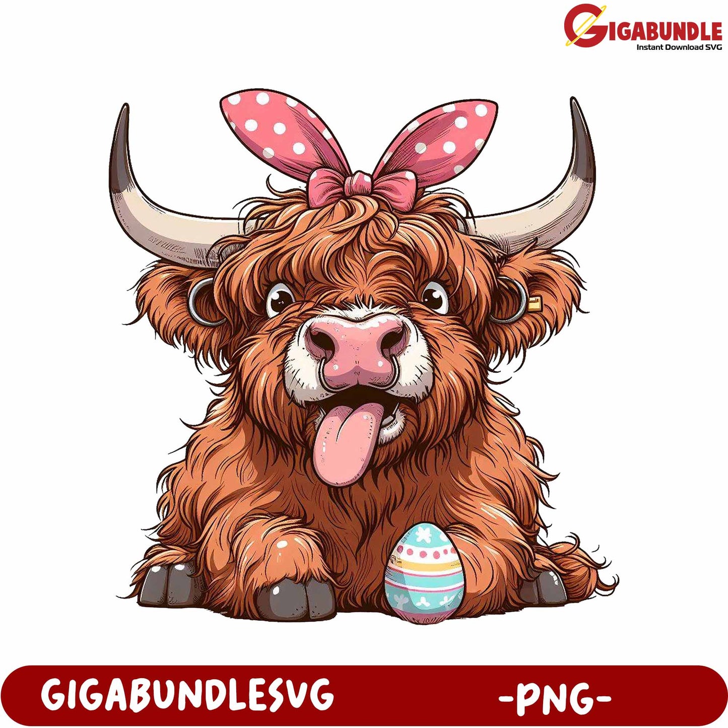 Adorable Highland Cow with Easter Egg PNG for Festive Projects