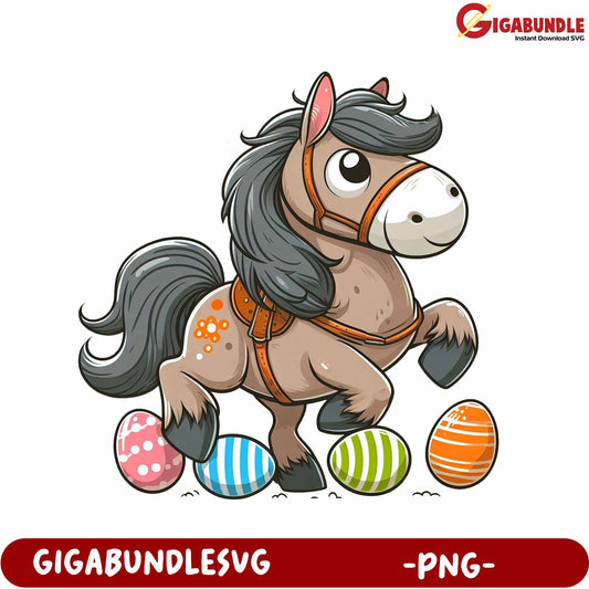 Adorable Horse with Colorful Eggs PNG - Fun Easter Graphics