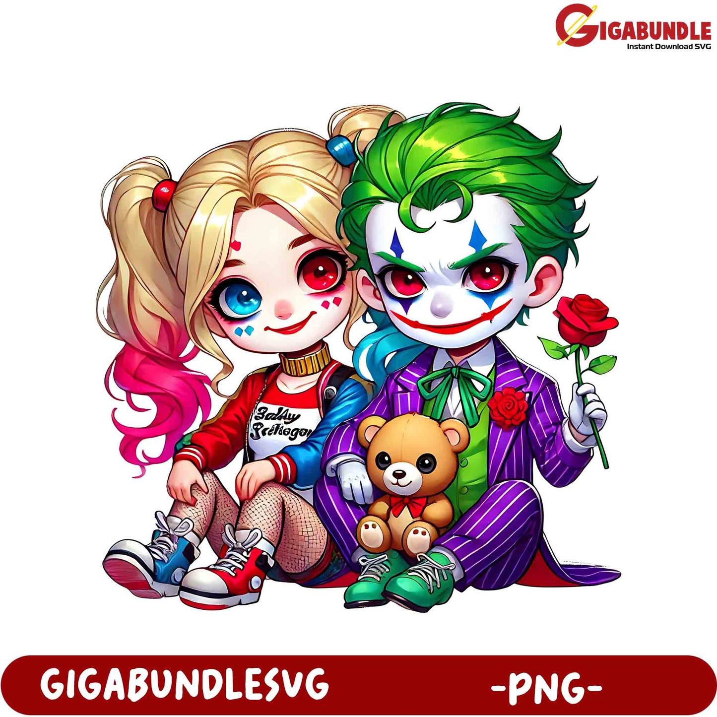 Adorable Joker and Harley Quinn PNG Art for Parties and Decor