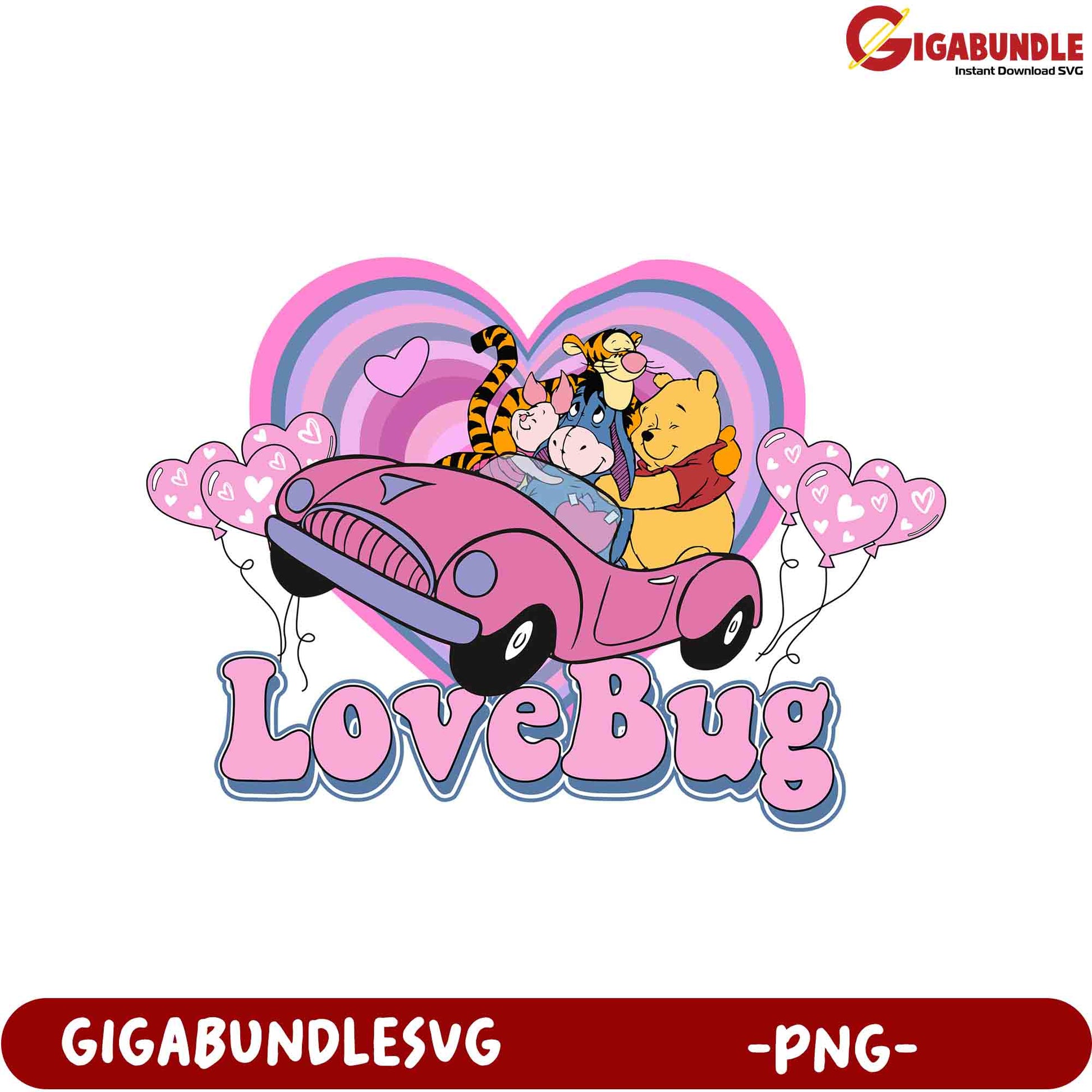 Adorable Love Bug PNG Winnie the Pooh and Friends in a Car Adventure