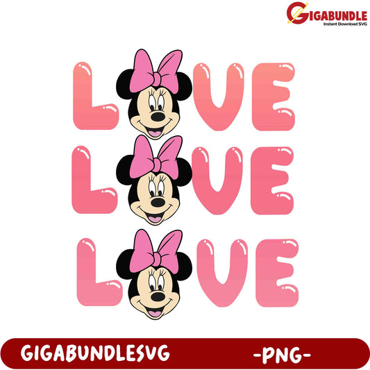 Adorable Love PNG with Minnie Mouse and Cute Pink Letters Design