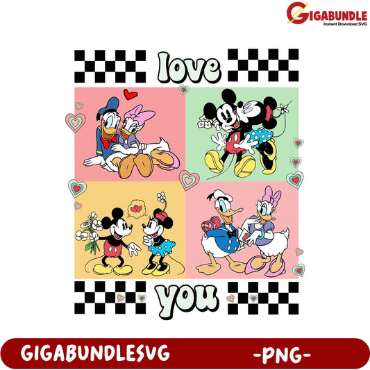 Adorable Love Themed Disney Couples PNG Graphic for Cute Designs