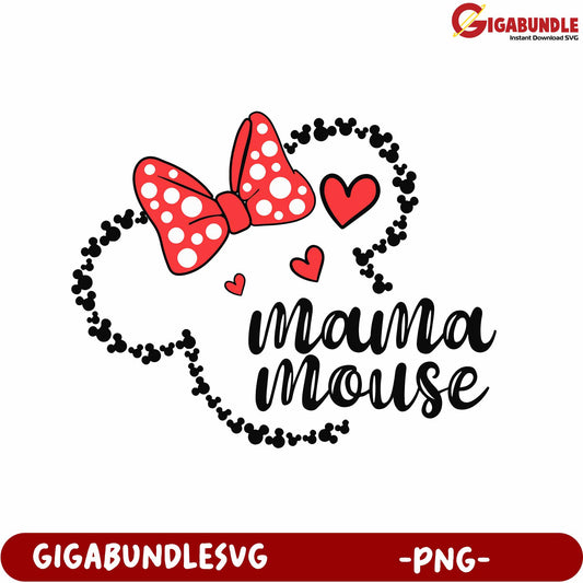 Adorable Mama Mouse Bow Hearts PNG Design for Crafting Fun