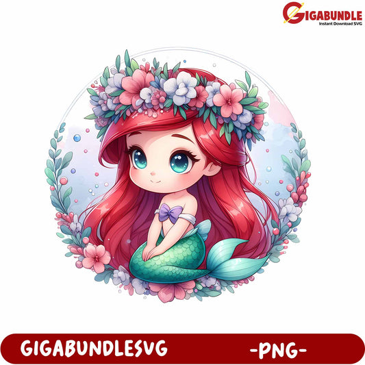 Adorable Mermaid Character in Floral Design - PNG Format