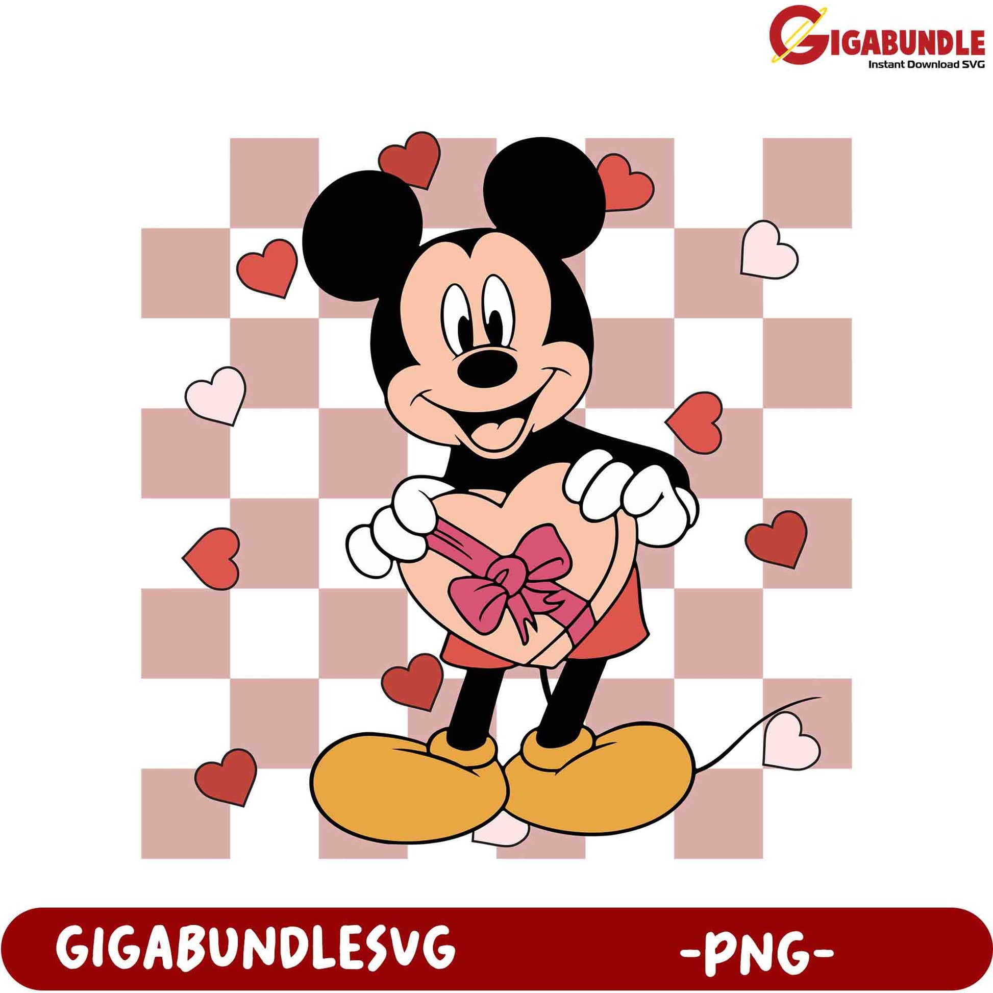 Adorable Mickey Mouse PNG Holding Heart - Perfect for Valentine's Crafts!