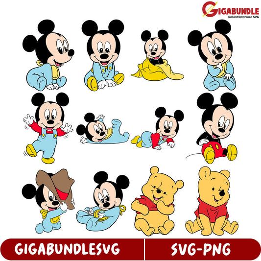 Adorable Mickey Mouse and Winnie the Pooh SVG Bundle for Crafts