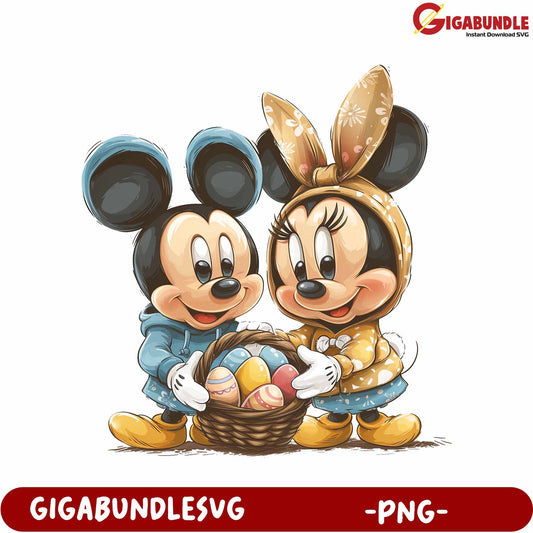 Adorable Mickey and Minnie Easter Basket PNG Downloadable Art