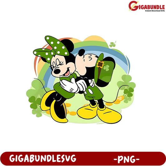 Adorable Mickey and Minnie Love Design PNG for St. Patrick's Day