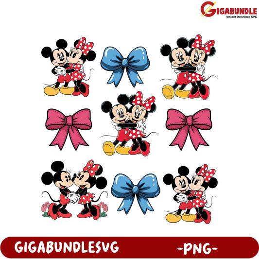 Adorable Mickey and Minnie Mouse PNG Set with Colorful Bows for Crafts