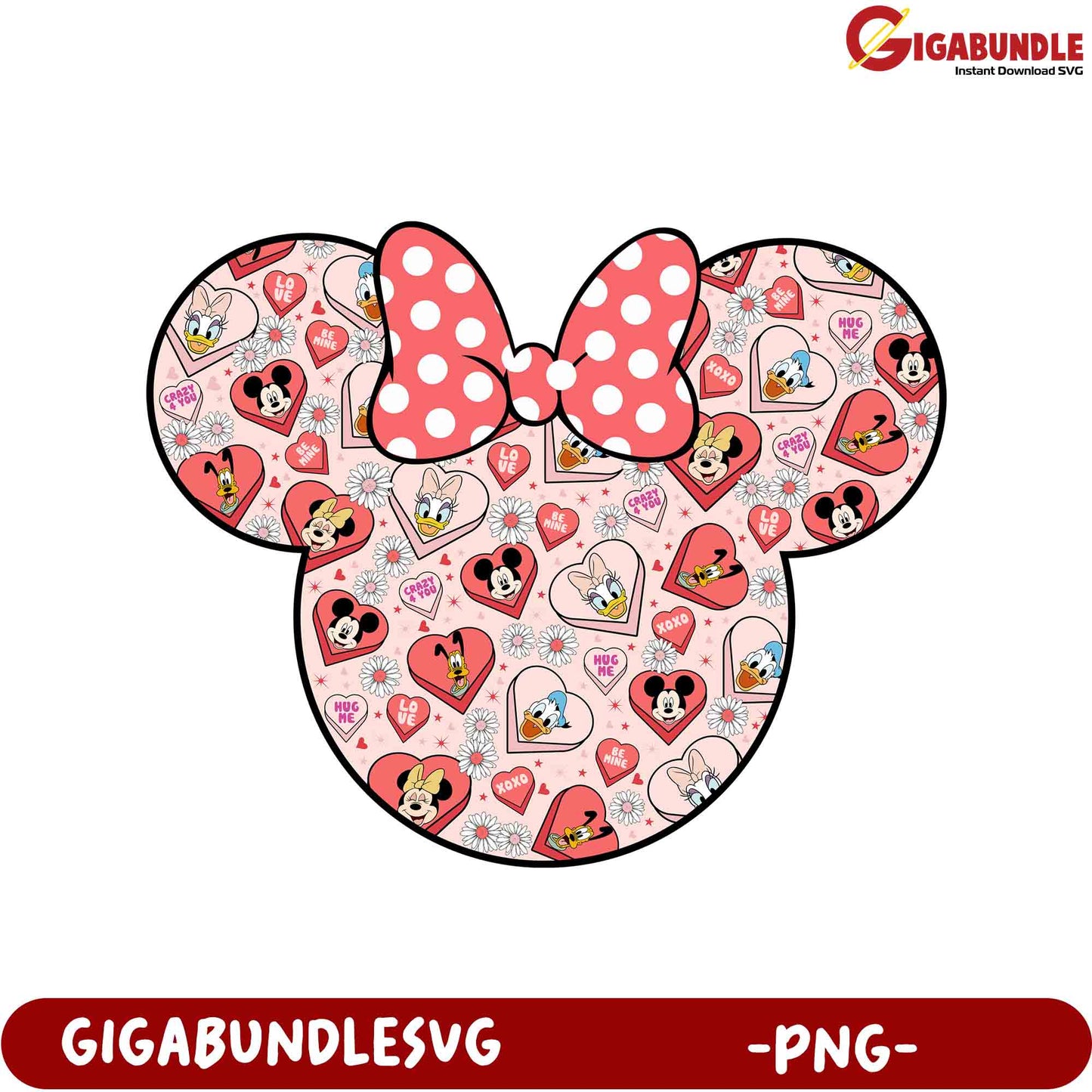 Adorable Minnie Mouse Heart Pattern PNG File for Crafting Projects