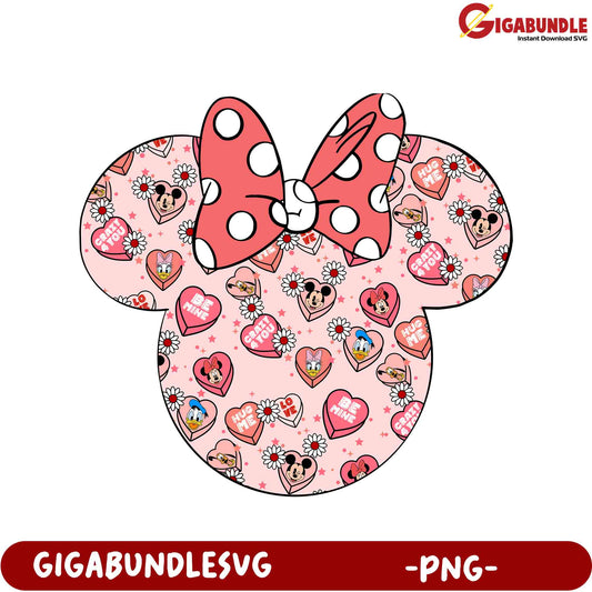 Adorable Minnie Mouse PNG Design with Hearts and Flowers for Crafts