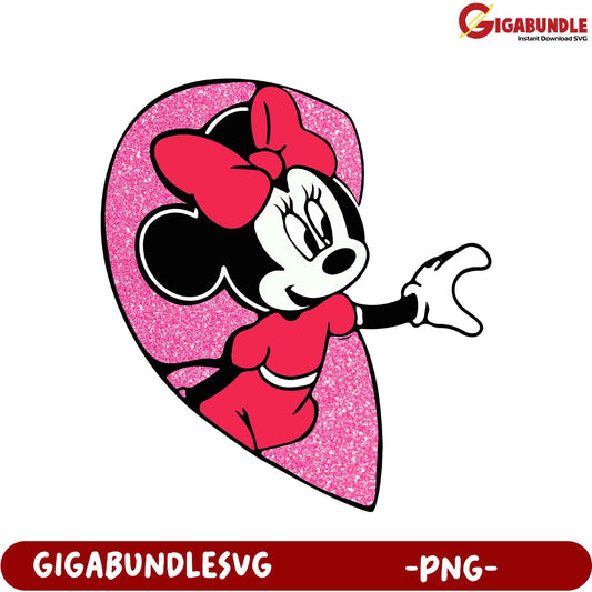 Adorable Minnie Mouse PNG Design with Pink Glitter Bow Clipart