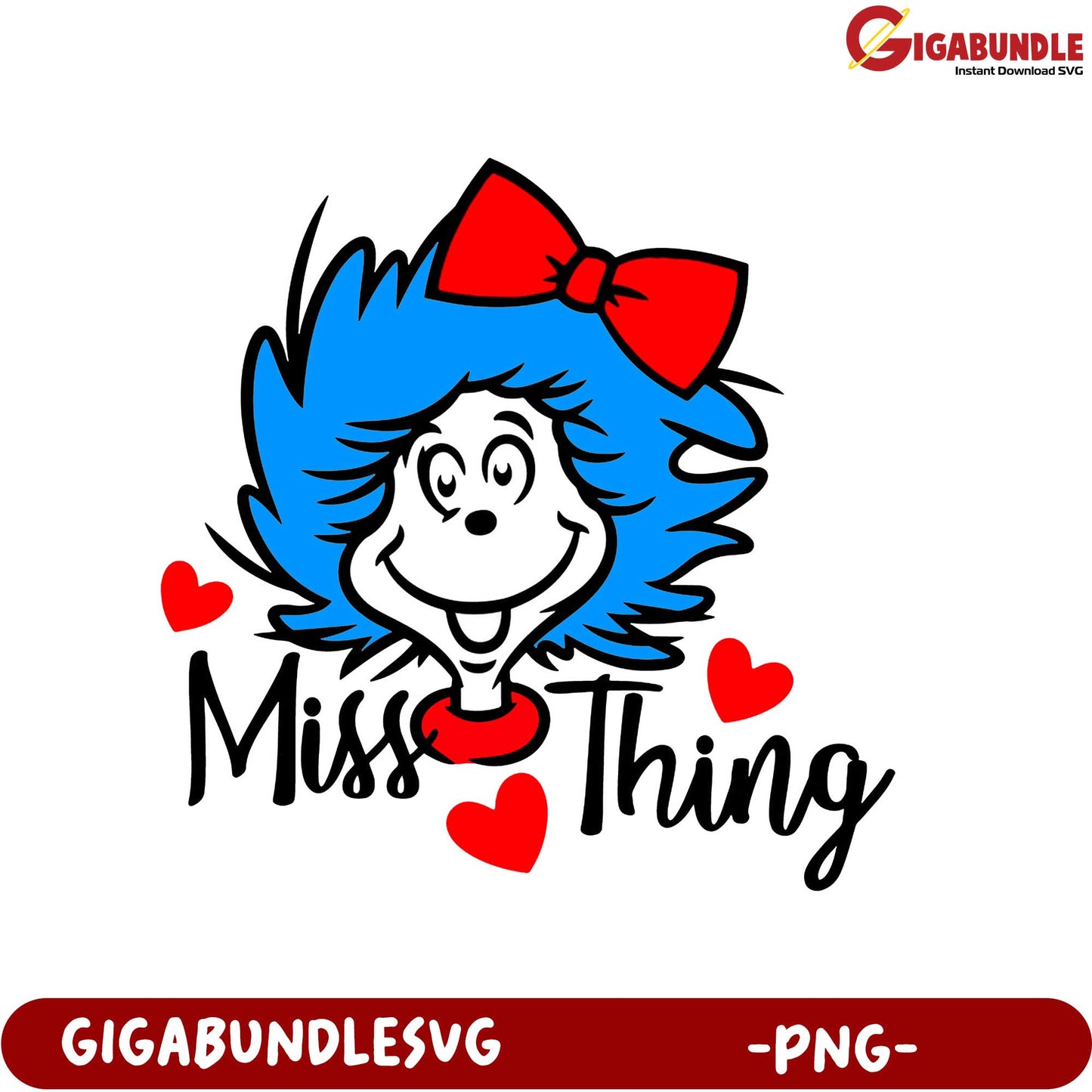 Adorable Miss Thing PNG Graphic with Cute Blue Hair and Bow