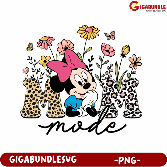 Adorable Mom Mode Minnie Mouse Floral PNG Design for Crafts