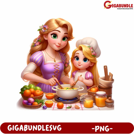 Adorable Mother-Daughter Cooking Scene PNG Art for Download