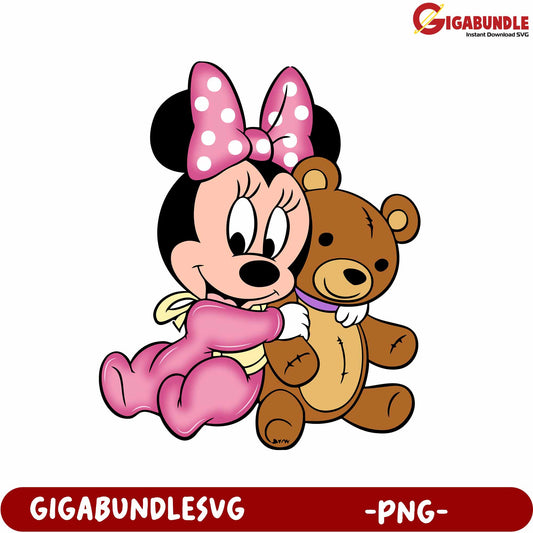 Adorable PNG Image of Cute Girl with Teddy Bear Design