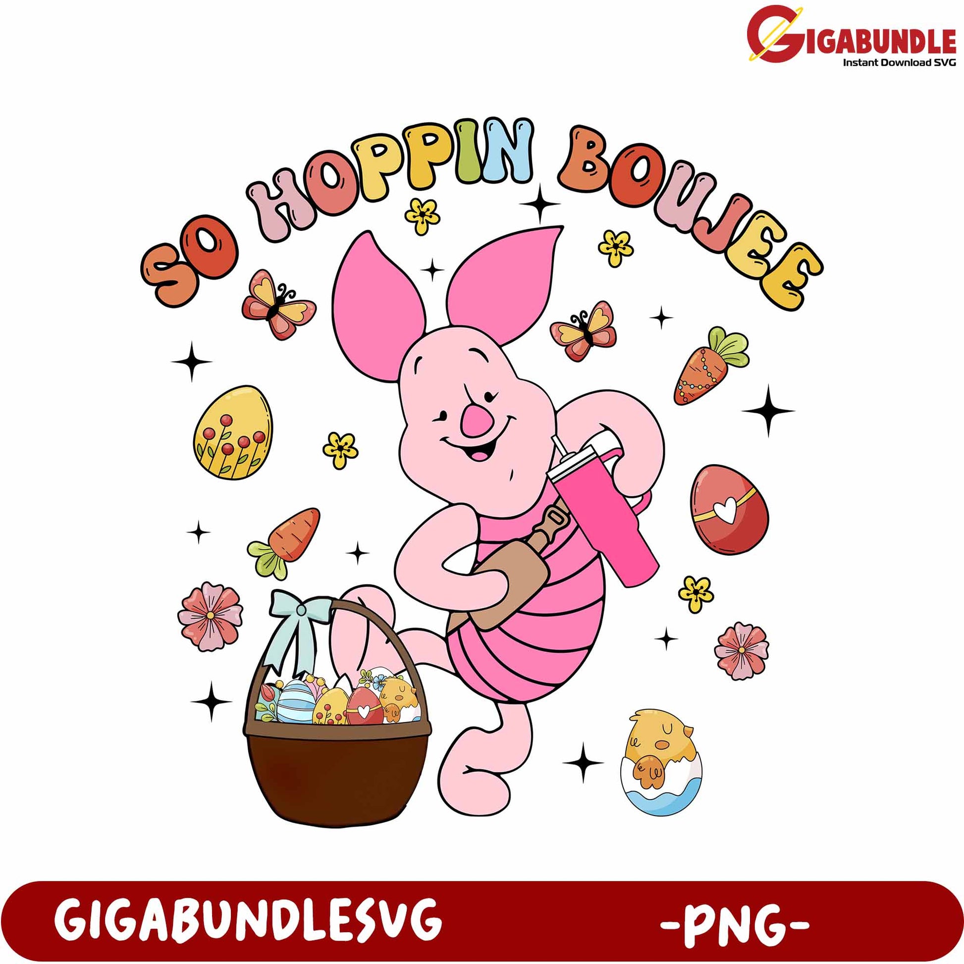 Adorable Pig Character with Colorful Easter Theme - PNG Design