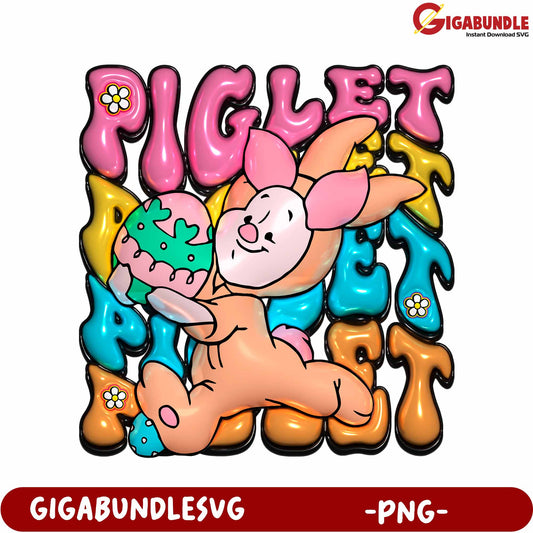 Adorable Piglet Character with Colorful Bubble Letters PNG