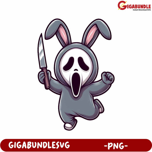 Adorable Scary Bunny Character Holding Knife - PNG Format Design