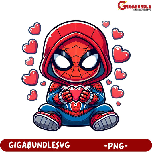 Adorable Spider Character Holding Heart - Perfect PNG Design Download