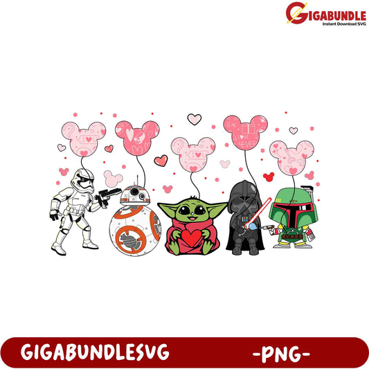 Adorable Star Wars Characters with Love Balloons PNG for Crafting Fun