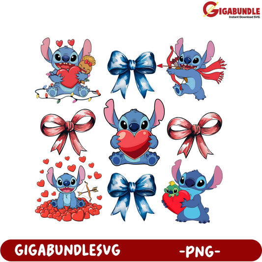 Adorable Stitch Heart PNG Bundle for Valentine’s Day Designs