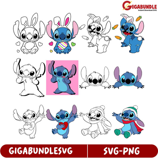 Adorable Stitch SVG Bundle  Cute Cartoon Characters Download