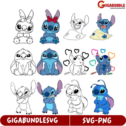 Adorable Stitch SVG Bundle Cute Characters for Crafts & Design
