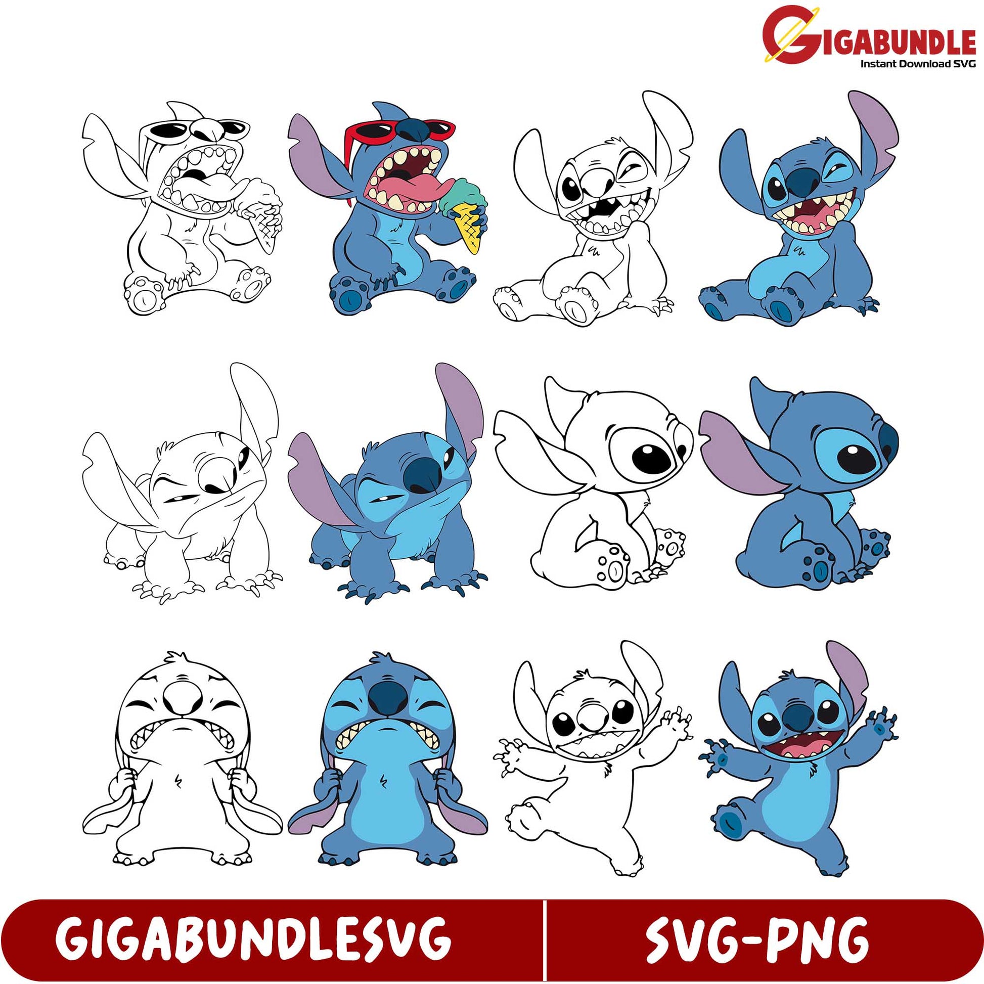 Adorable Stitch SVG Bundle  Instant Download - Perfect for Crafts