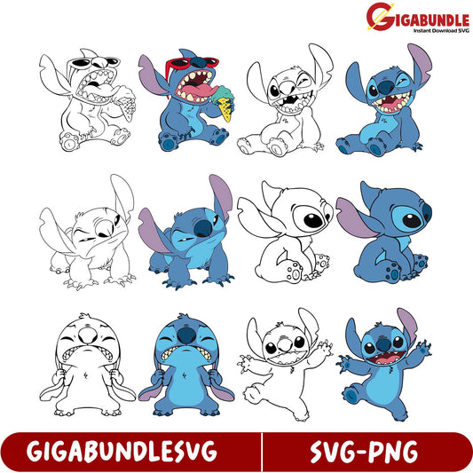 Adorable Stitch SVG Bundle  Instant Download - Perfect for Crafts