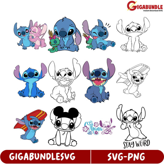 Adorable Stitch SVG Bundle Instant Download Cute Designs
