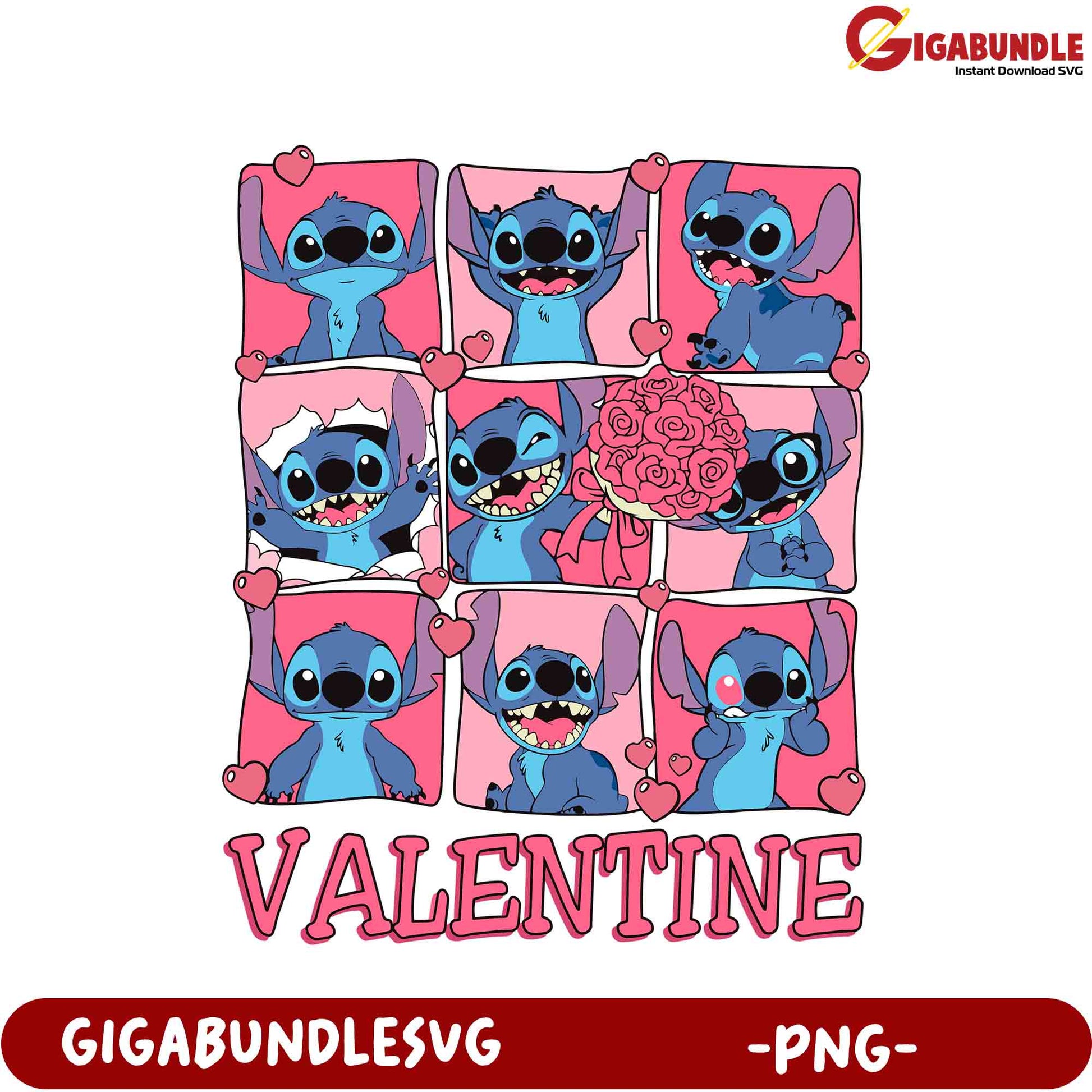 Adorable Stitch Valentine PNG for Cute Card and Gift Designs