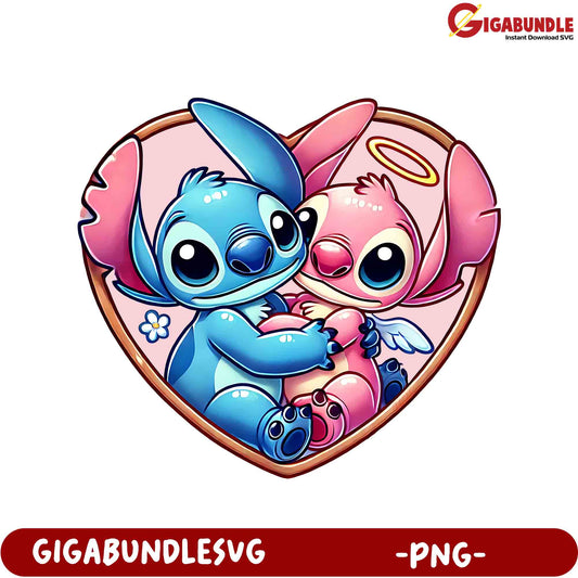 Adorable Stitch and Angel Valentine Heart PNG for Instant Download