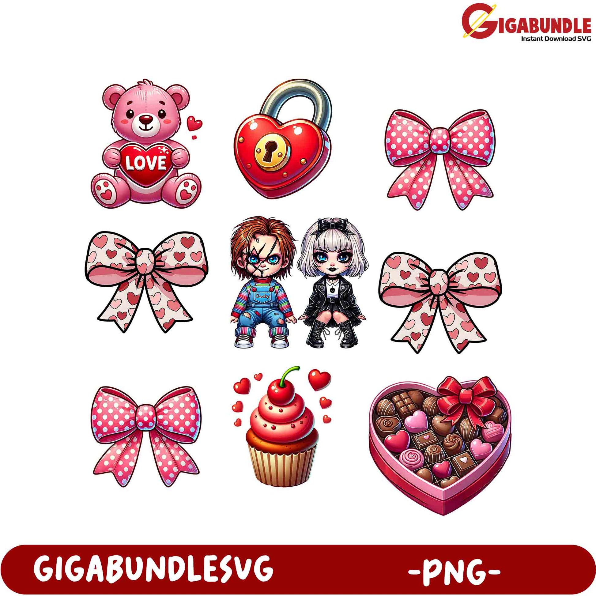 Adorable Valentine's Day PNG Pack Cute Bears, Dolls, & Sweet Treats