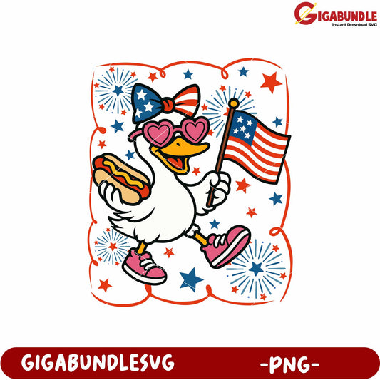 American girl goose with america flag png, usa flag png, cute girl usa png