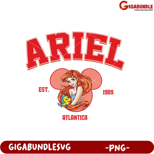 Ariel Inspired PNG Graphic for Disney Fans 1989 Design