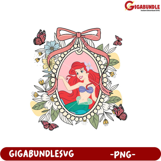 Ariel Mermaid Floral Frame PNG Artwork Design Download