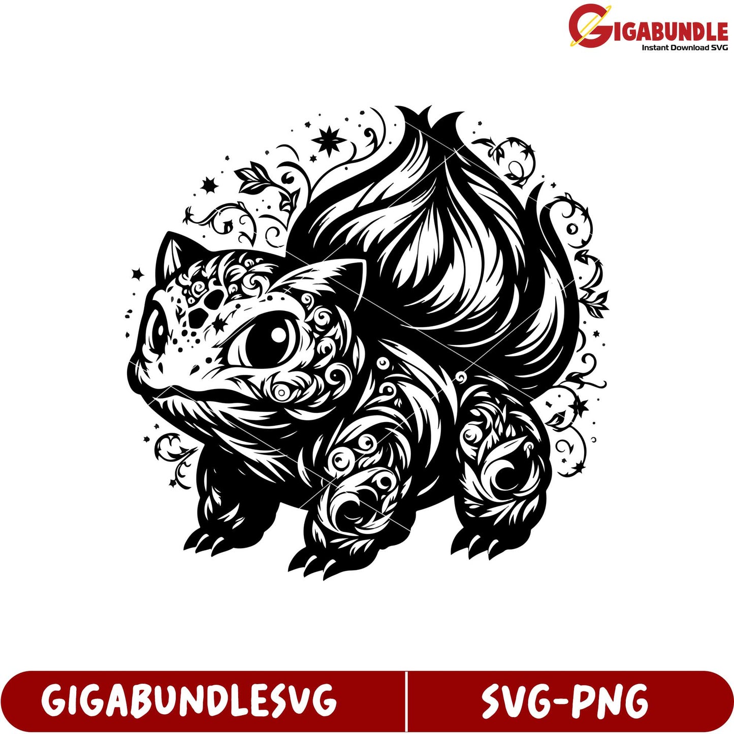 Artistic Black and White SVG of Floral Inspired Creature Design