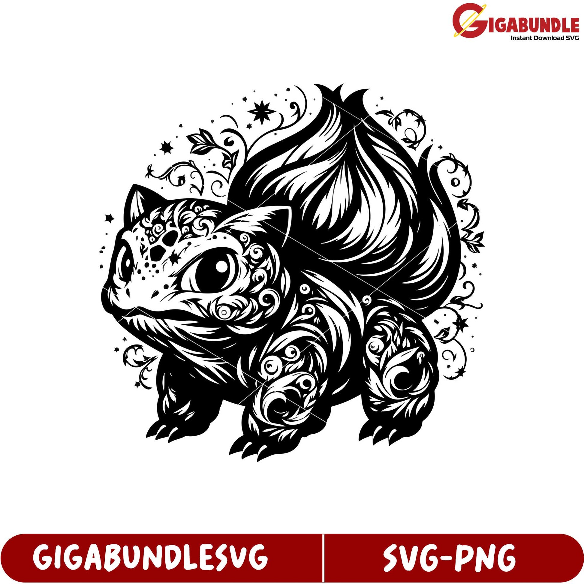 Artistic Black and White SVG of Floral Inspired Creature Design