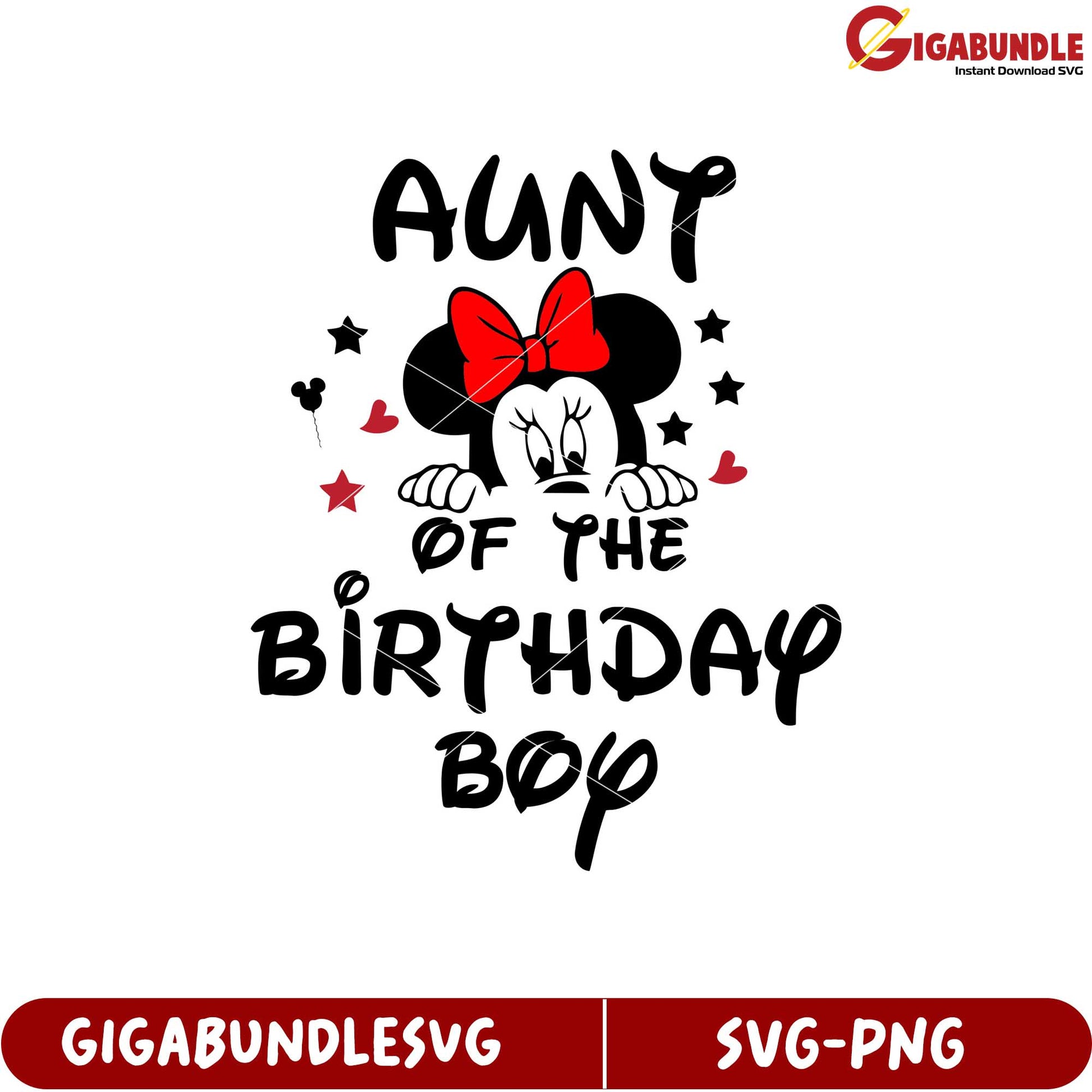 Aunt of the Birthday Boy SVG Design Featuring Minnie Mouse Graphic