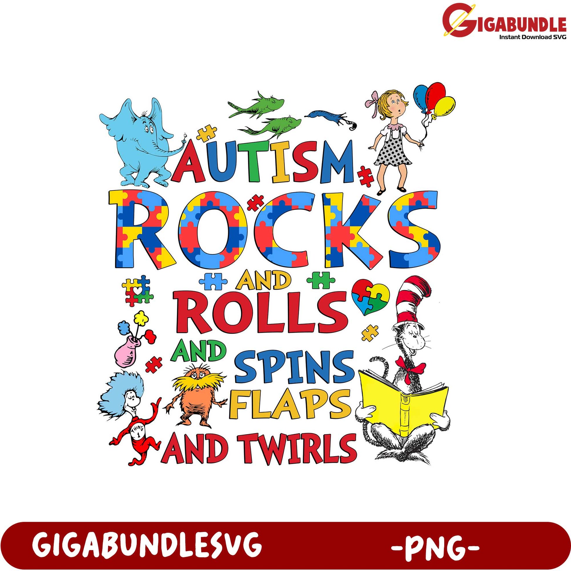 Autism Rocks and Rolls Fun and Colorful PNG Design for Kids