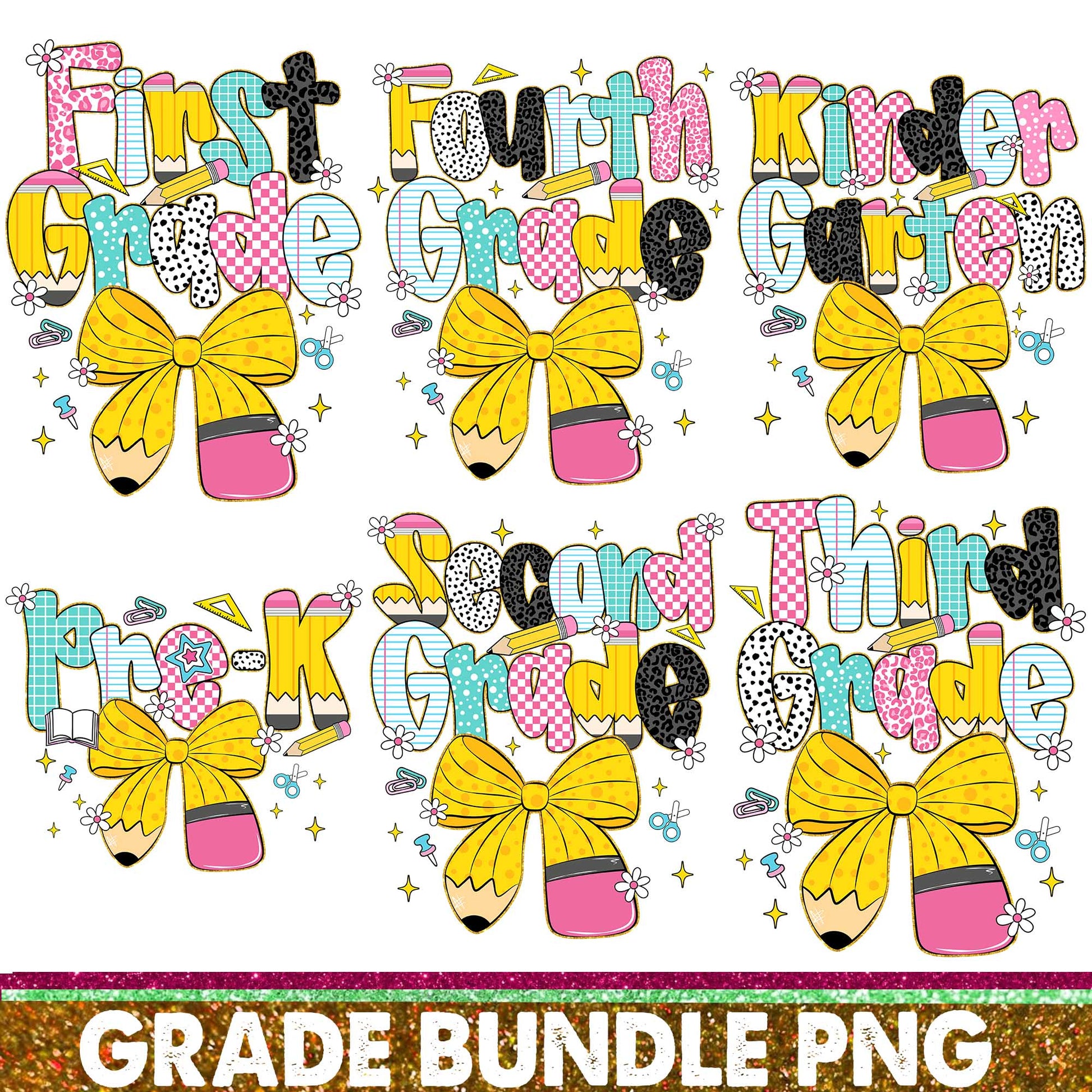 Back To School Bundle Png, Coquette Teacher Pencil Bow Png