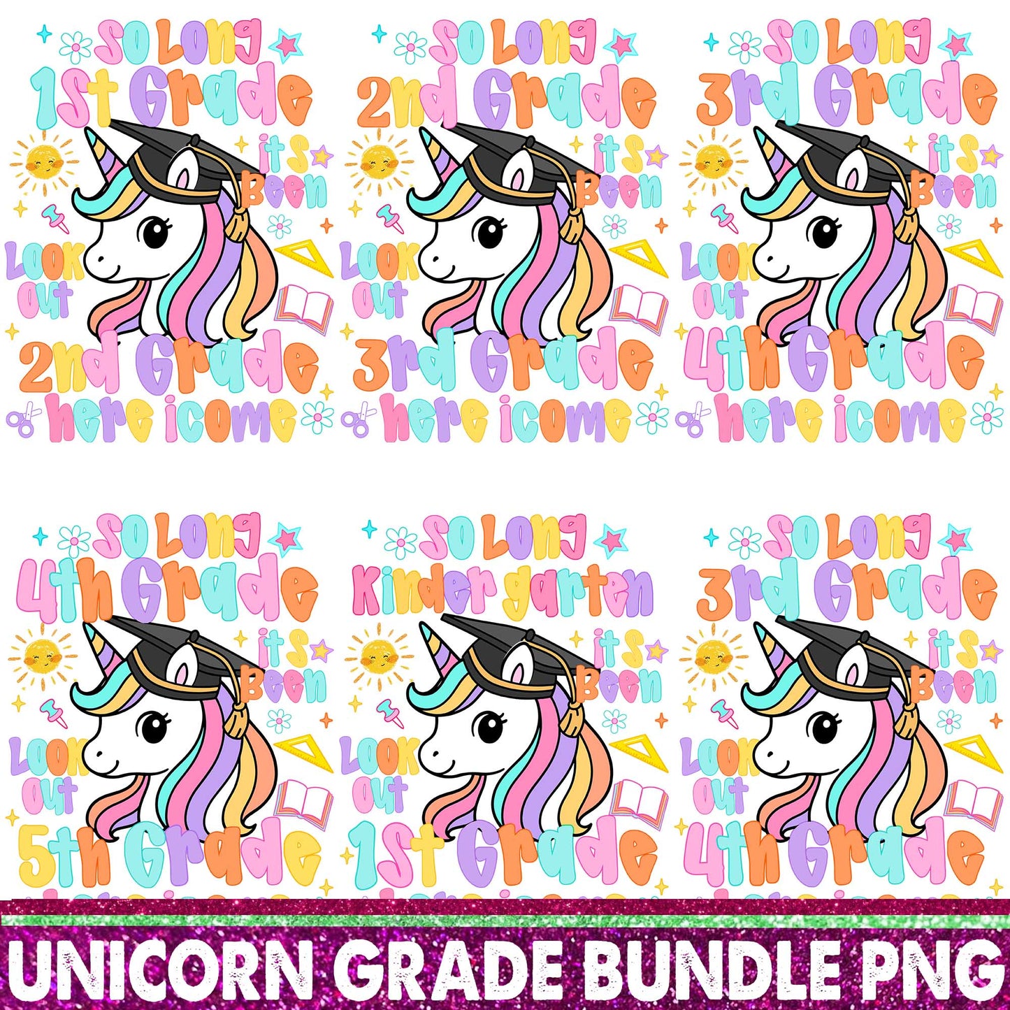 Back To School Bundle Png, Unicorn Graduation Png