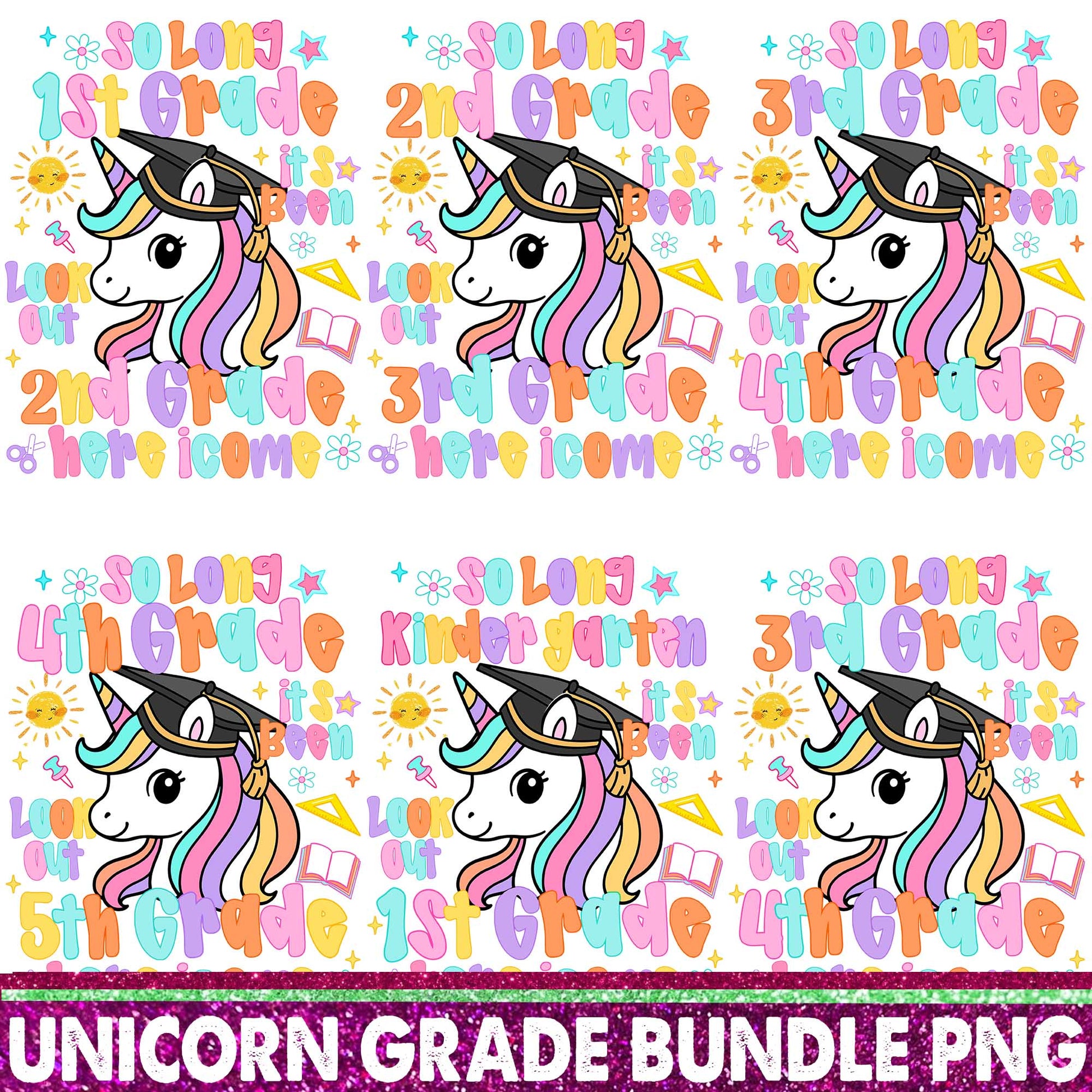 Back To School Bundle Png, Unicorn Graduation Png