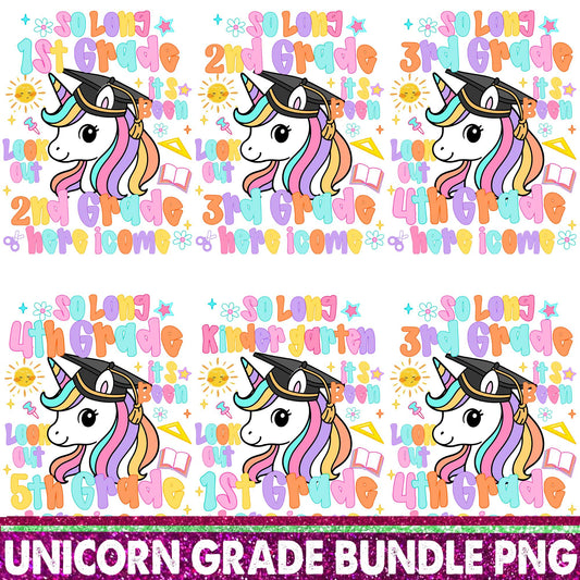 Back To School Bundle Png, Unicorn Graduation Png