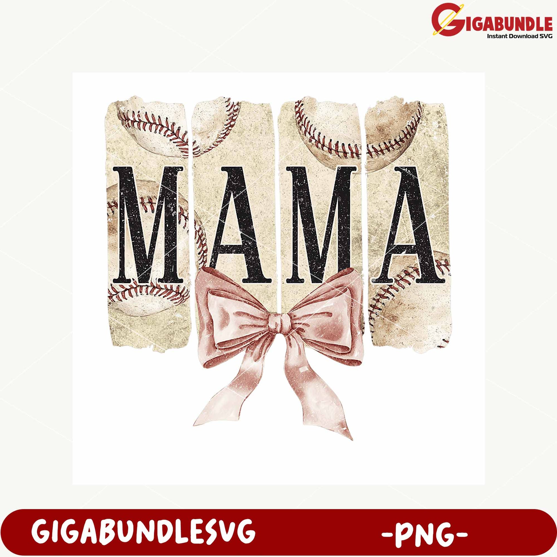 Baseball Mama Design with Bow Digital PNG Download